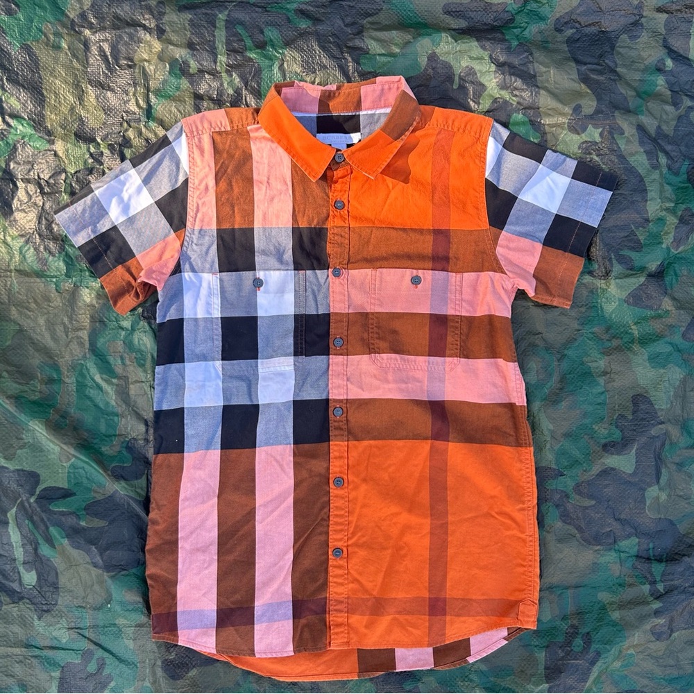 Burberry Orange and Black Plaid Shirt